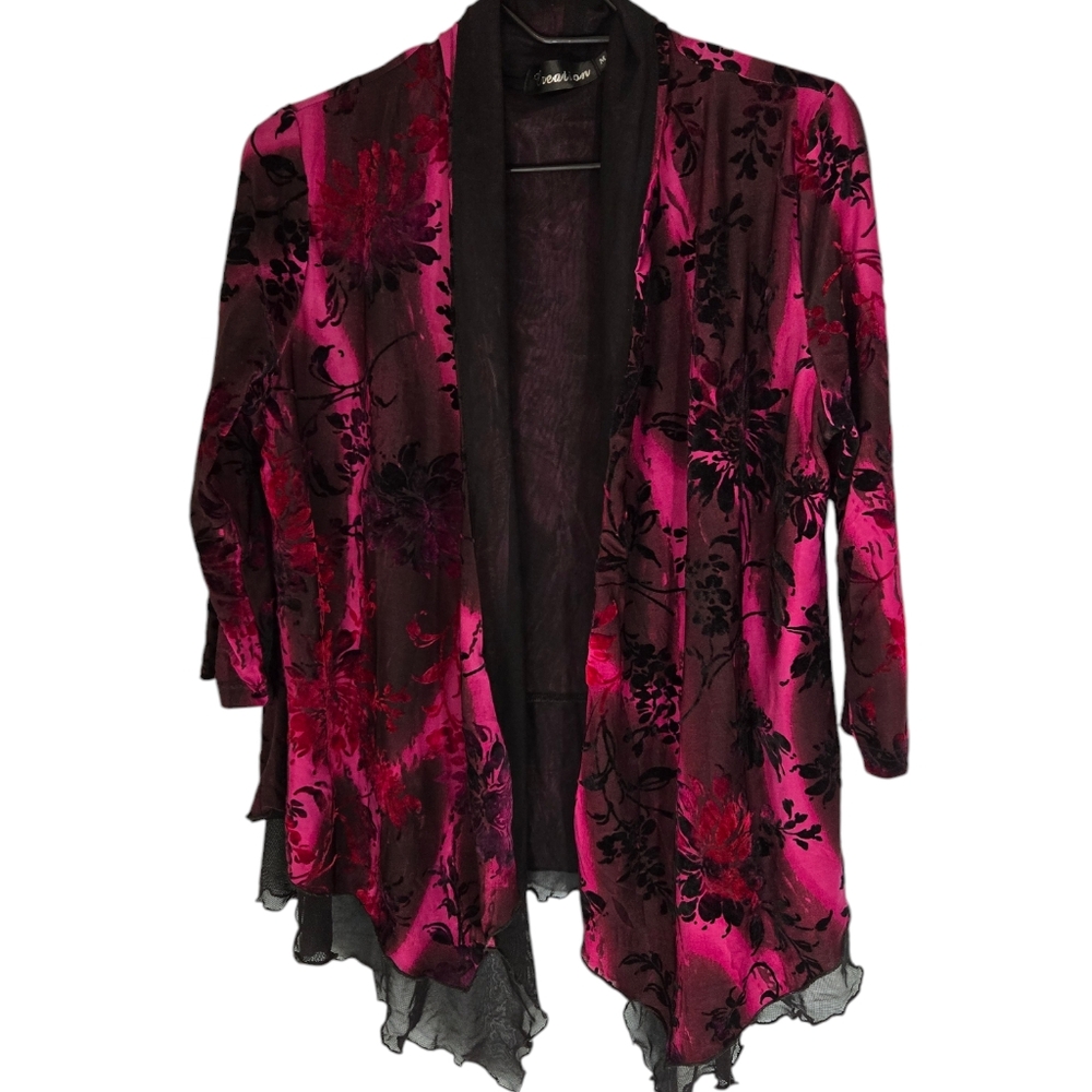 Creation Purple and Black Velvet Open Cardigan Size Medium